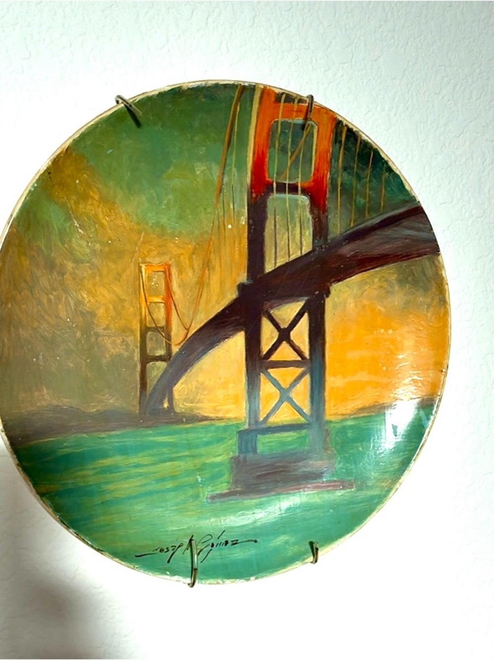 Hand-Painted Golden Bridge Wall Plate by Joseph Gomez